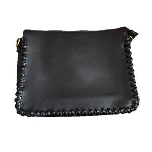 Melie Bianco Women’s Purse Clutch Black Gold Hardware Whipstitch No Strap EUC